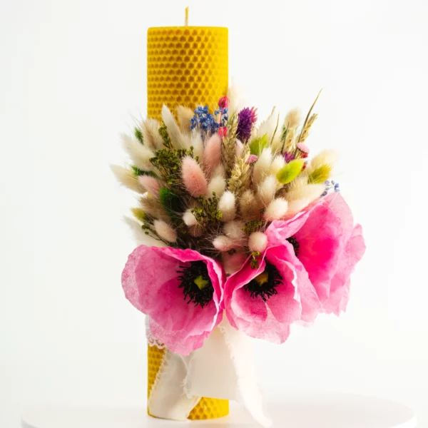 Lumânare cununie / botez decorată roz - imagine 3